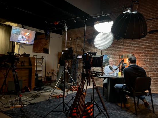 Rep. Peters and his podcast guest record an episode on immigration policy