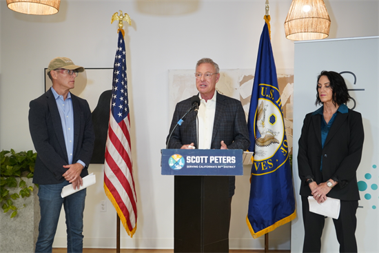 Rep. Peters speaks at a press conference about permitting reform