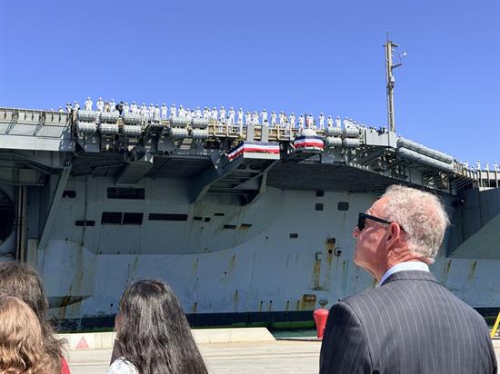 Rep. Peters watches the USS Lincoln arrive back home