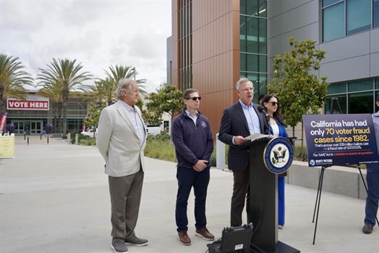 Rep. Peters speaks at a press conference about Republicans' SAVE Act