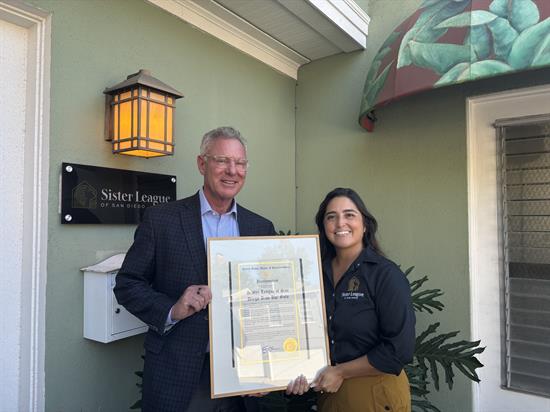 Rep. Peters presents a proclamation to Sister League of San Diego