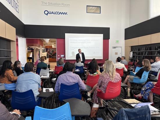 Rep. Peters speaks to a cohort from the San Diego Regional Chamber's IMPACT class