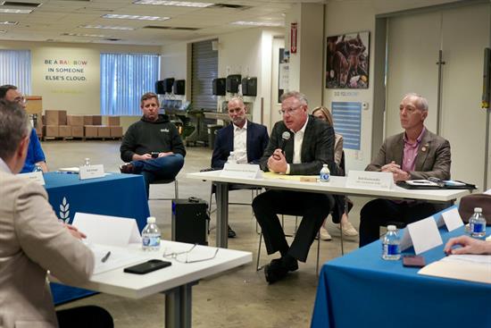 Rep. Peters speaks to a group of community leaders about the affordability crisis