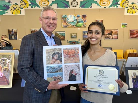 Rep. Peters poses with the 2026 Art Competition Fan Favorite winner