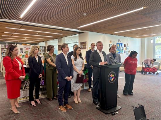 Rep. Peters speaks at a press conference with colleagues about ICE enforcement