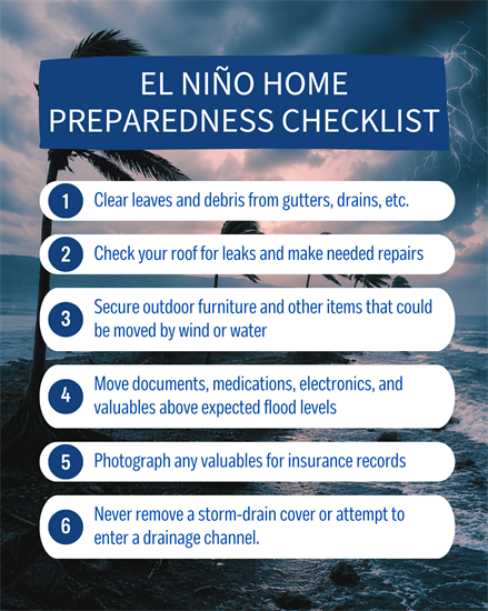 A list of items to take care of before El Nino storms
